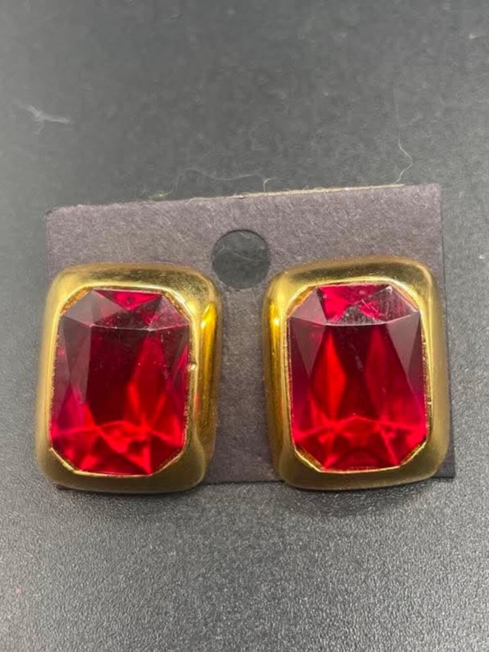 EUC Women's Multi-faceted Faux Ruby Gold Tone Earrings